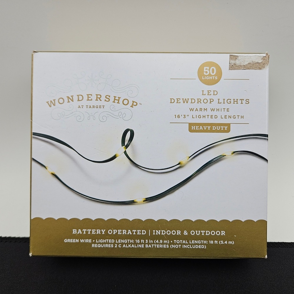 Wondershop LED Dewdrop Lights 50ct Warm White Battery Operated Timer Green Wire